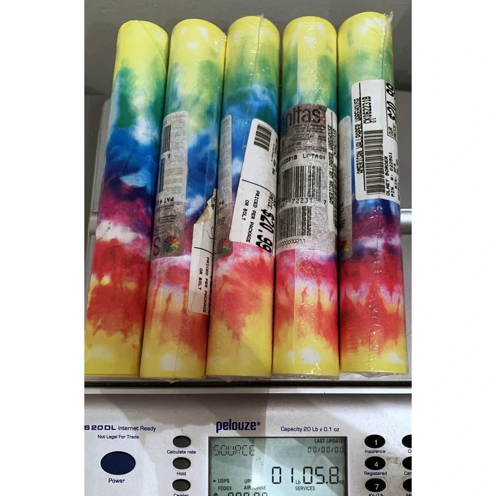 Retro Tie-Dye Rainbow Wave Vinyl‎ Wallpaper Border - 4+ Rolls Vintage NOS